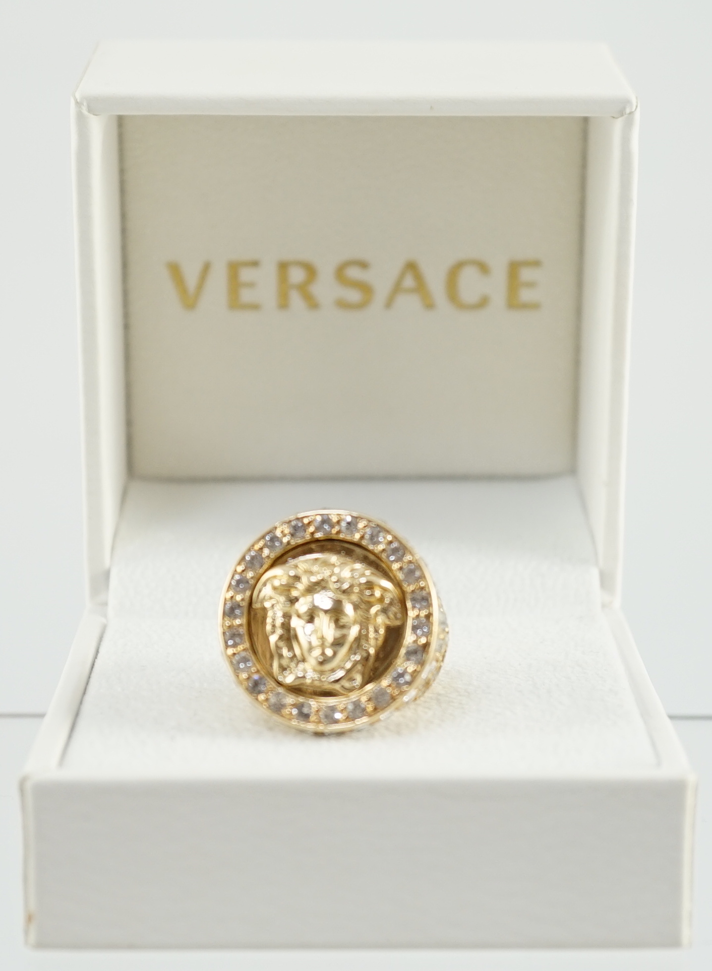 A Versace Medusa crystal Ring, Size N/O